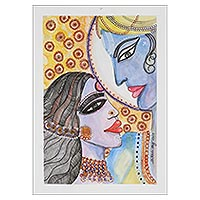 'Eternal Union' - Rama and Sita Watercolor Painting on Handmade Paper