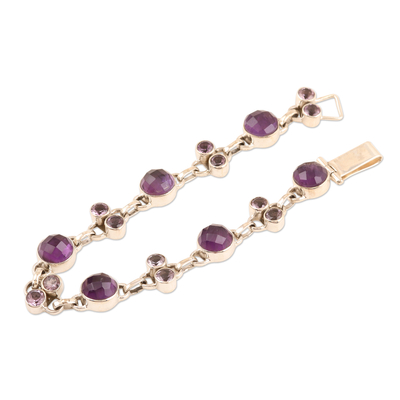 Amethyst link bracelet, 'Frosted Grapes' - Faceted Amethyst Sterling Silver Link Bracelet