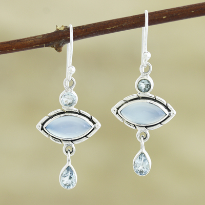 Blue topaz and chalcedony dangle earrings, Blue Fusion