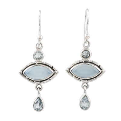 Chalcedony and Blue Topaz Sterling Silver Dangle Earrings