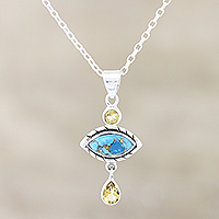 Citrine pendant necklace, 'Sky and Sun' - Composite Turquoise and Citrine Pendant Necklace