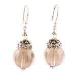 Smoky quartz and cultured freshwater pearl dangle earrings, 'Winter Evening' - Smoky Quartz and Cultured Freshwater Pearl Dangle Earrings