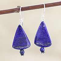 Pendientes colgantes de lapislázuli, 'Perdidos en el mar' - Pendientes colgantes de lapislázuli y plata de ley