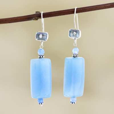 Chalcedony and blue topaz dangle earrings, 'Sky Queen' - Handmade Chalcedony and Blue Topaz Dangle Earrings
