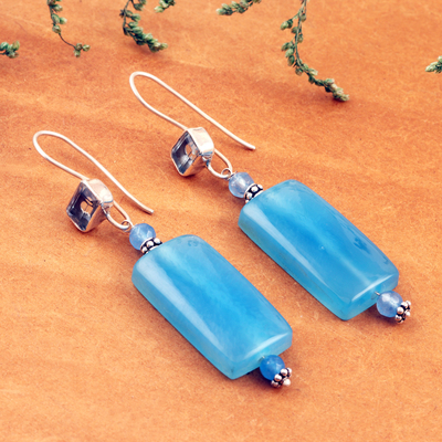 Chalcedony and blue topaz dangle earrings, 'Sky Queen' - Handmade Chalcedony and Blue Topaz Dangle Earrings