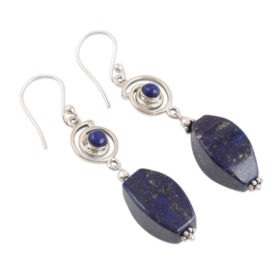 Pendientes colgantes de lapislázuli - Pendientes colgantes de plata de ley y lapislázuli de la India