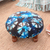 Upholstered ottoman foot stool, 'Flower Majesty' - TIe-Dyed Floral Ottoman with Wood Legs (image 2b) thumbail