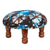 Upholstered ottoman foot stool, 'Flower Majesty' - TIe-Dyed Floral Ottoman with Wood Legs (image 2c) thumbail