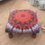 Upholstered ottoman foot stool, 'Heavenly Flower' - Multicolored Mandala Motif Ottoman with Wood Legs thumbail