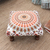 Gepolsterter Ottoman-Fußhocker, „Mandala Grandeur in Orange“ – mehrfarbiger Ottoman mit Mandala-Motiv und Holzbeinen