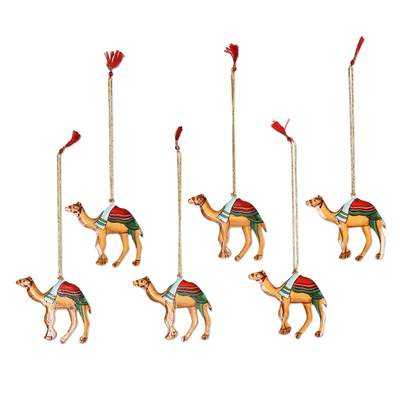 Holzornamente, (6er-Set) - Kunsthandwerklich gefertigte Kamel-Ornamente aus Holz (6er-Set)