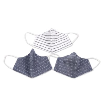 Cotton face masks, 'Railroad Stripes' (set of 3) - Three-Layered Cotton Face Masks from India (Set of 3)