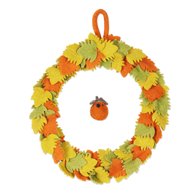 Wool felt wreath, 'Festive Greetings' - Wool Felt Wreath in Autumn Colors
