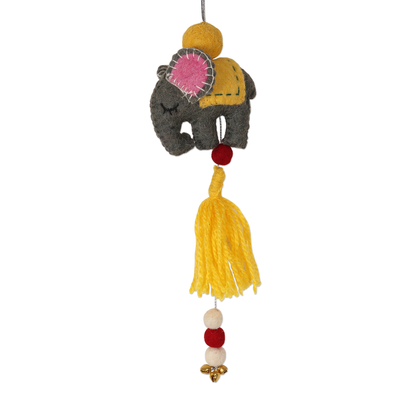 Ornamente aus Wollfilz, 'Unterhaltsame Elefanten' (3er-Satz) - 3er-Set Elefanten-Ornamente aus Wollfilz
