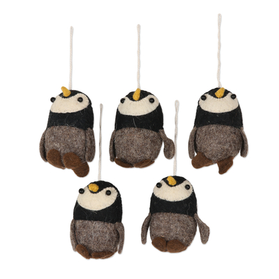 Adornos de fieltro de lana, (juego de 5) - Juego de 5 adornos de pingüinos de fieltro de lana
