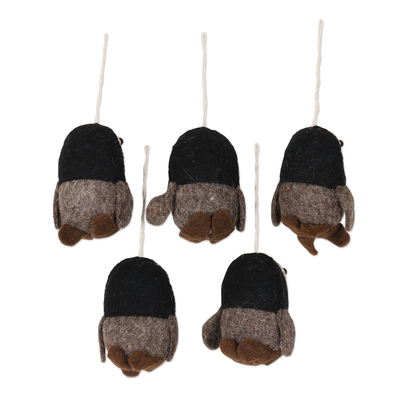 Wool felt ornaments, 'Penguin Charm' (set of 5) - Wool Felt Penguin Ornaments Set of 5
