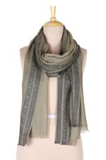 Wool shawl, 'North Side' - Hand Made Geometric Wool Shawl from India