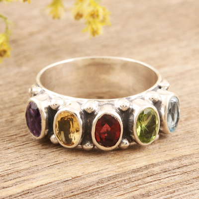 Multi-gemstone cocktail ring, 'Rainbow Beauty' - Faceted Multi Gemstone Sterling Silver Cocktail Ring