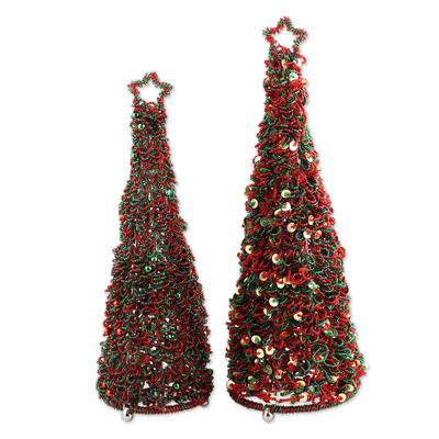Hand Threaded Glass Beaded Christmas Tree Ornaments (Pair)
