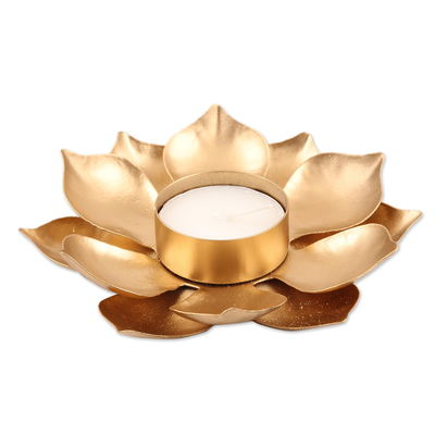 Teelichthalter aus Stahl - Teelichthalter aus Stahl mit Lotusblüten-Finish und Goldfinish