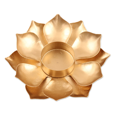 Portavelas de acero - Candelabro candelita de flor de loto de acero con acabado dorado