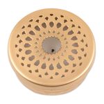 Golden candleholder, 'Dancing Light' - Gold Finish Tealight Candle and Holder with Jali Cutouts