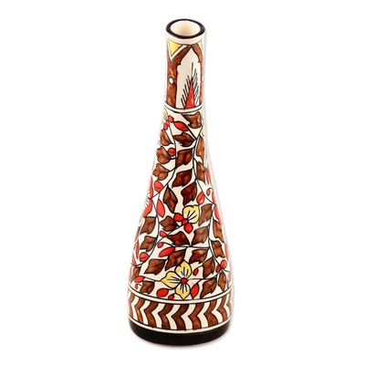 Ceramic decorative vase, 'Spring Glory' - Ceramic Decorative Floral Vase from India