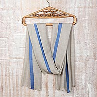 Wool and silk blend shawl, 'Royal Stripe' - Artisan Made Wool and Silk Striped Shawl
