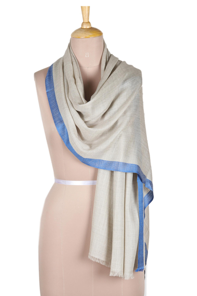 Wool and silk blend shawl, 'Royal Stripe' - Artisan Made Wool and Silk Striped Shawl