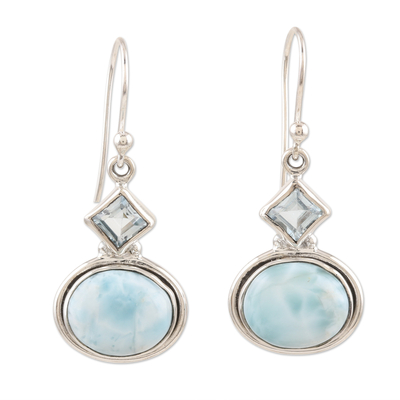 Larimar and blue topaz dangle earrings, 'New Delhi Sky' - Larimar and Blue Topaz Sterling Silver Dangle Earrings