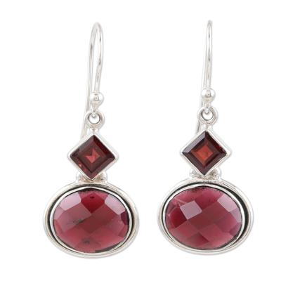 Garnet dangle earrings, 'Red Shimmer' - Faceted Garnet and Sterling Silver Dangle Earrings