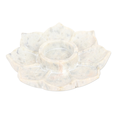 Soapstone tealight holder, 'Floral Flame' - Hand Carved Soapstone Tealight Holder