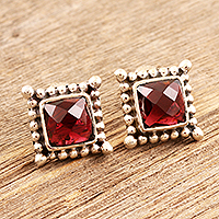 Garnet stud earrings, 'Picture Perfect in Red'