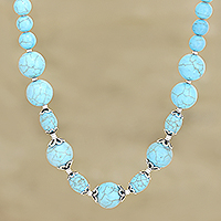 Calcite beaded necklace, 'Cloudless' - Handmade Calcite and Sterling Silver Beaded Necklace