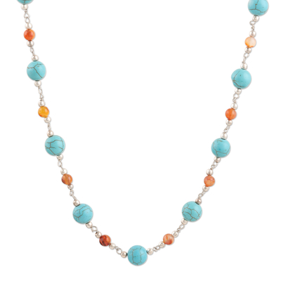 Calcite and Carnelian Beaded Necklace from India