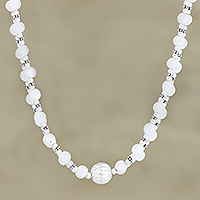 Moonstone pendant necklace, 'Moonlight Splendor' - Hand Made Moonstone Beaded Pendant Necklace