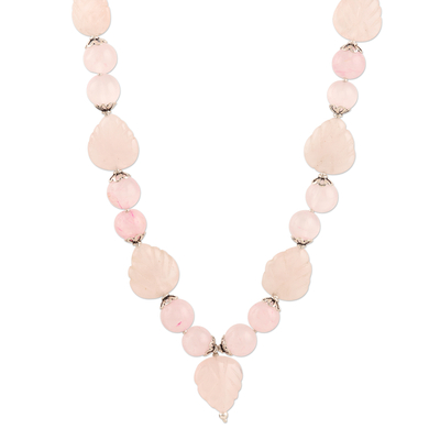 Rose quartz pendant necklace, 'In the Mood for Love' - Rose Quartz Beaded Pendant Necklace from India