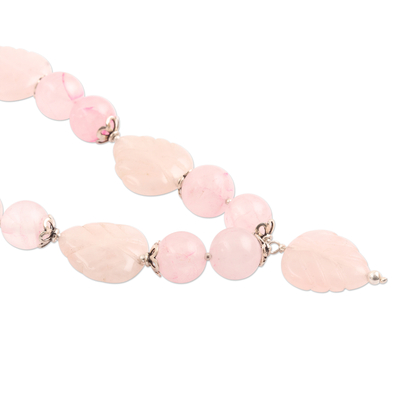 Rose quartz pendant necklace, 'In the Mood for Love' - Rose Quartz Beaded Pendant Necklace from India