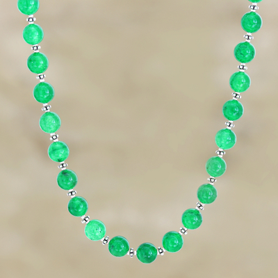 Halskette aus Onyxperlen - Handgefertigte Perlenkette aus grünem Onyx aus Indien