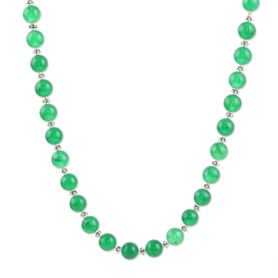 Halskette aus Onyxperlen - Handgefertigte Perlenkette aus grünem Onyx aus Indien