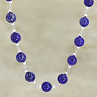 Lapis lazuli beaded necklace, 'Royal Connection' - Lapis Lazuli and Sterling Silver Beaded Necklace