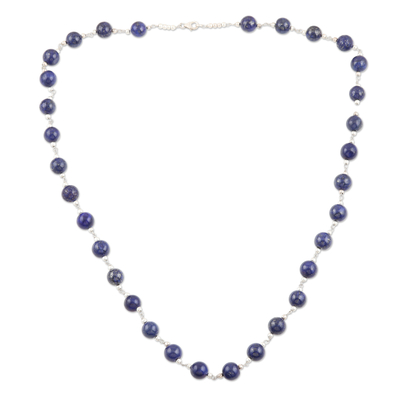 Lapis lazuli beaded necklace, 'Royal Connection' - Lapis Lazuli and Sterling Silver Beaded Necklace