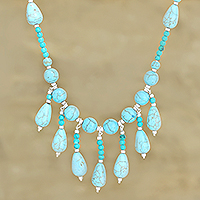 Calcite waterfall necklace, 'Blue Rapids' - Calcite Gemstone Beaded Waterfall Necklace from India