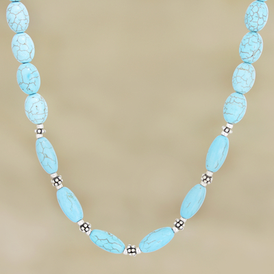 Calcite beaded necklace, 'Clear Blue Sky' - Artisan Crafted Blue Calcite Beaded Necklace from India