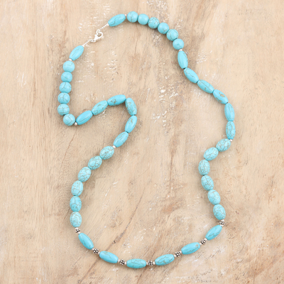 Calcite beaded necklace, 'Clear Blue Sky' - Artisan Crafted Blue Calcite Beaded Necklace from India