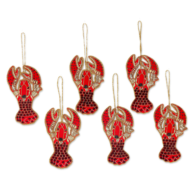 Beaded and Embroidered Velvet Ornaments (Set of 6), 'Velvet Holiday