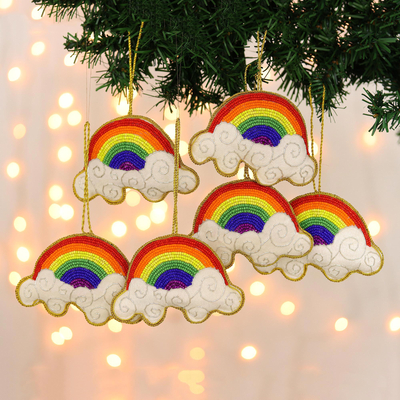 Beaded ornaments, Rainbow Delight (set of 6)