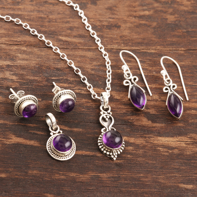 Amethyst jewelry set, 'Passionate Purple' - Handmade Amethyst and Sterling Silver Jewelry Set