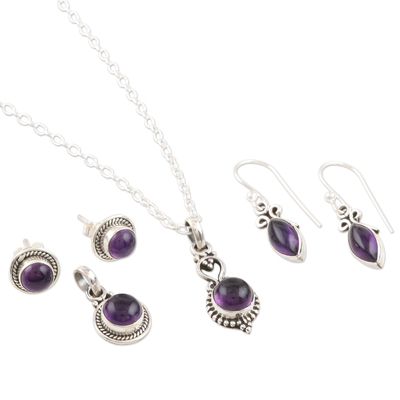 Amethyst jewelry set, 'Passionate Purple' - Handmade Amethyst and Sterling Silver Jewelry Set