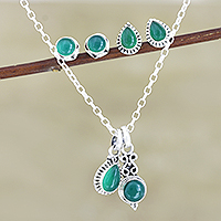 Conjunto de joyas de ónix, 'Garden Muse' - Conjunto de joyas de plata de ley y ónix verde hecho a mano